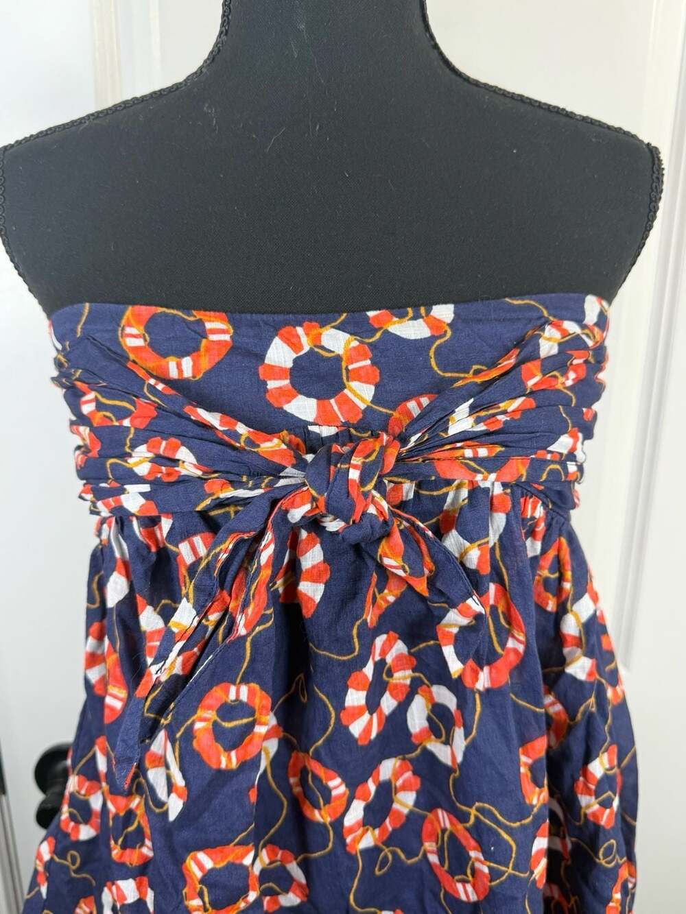 Strapless Navy Lifesaver Print Dress - Picture 4 of 11